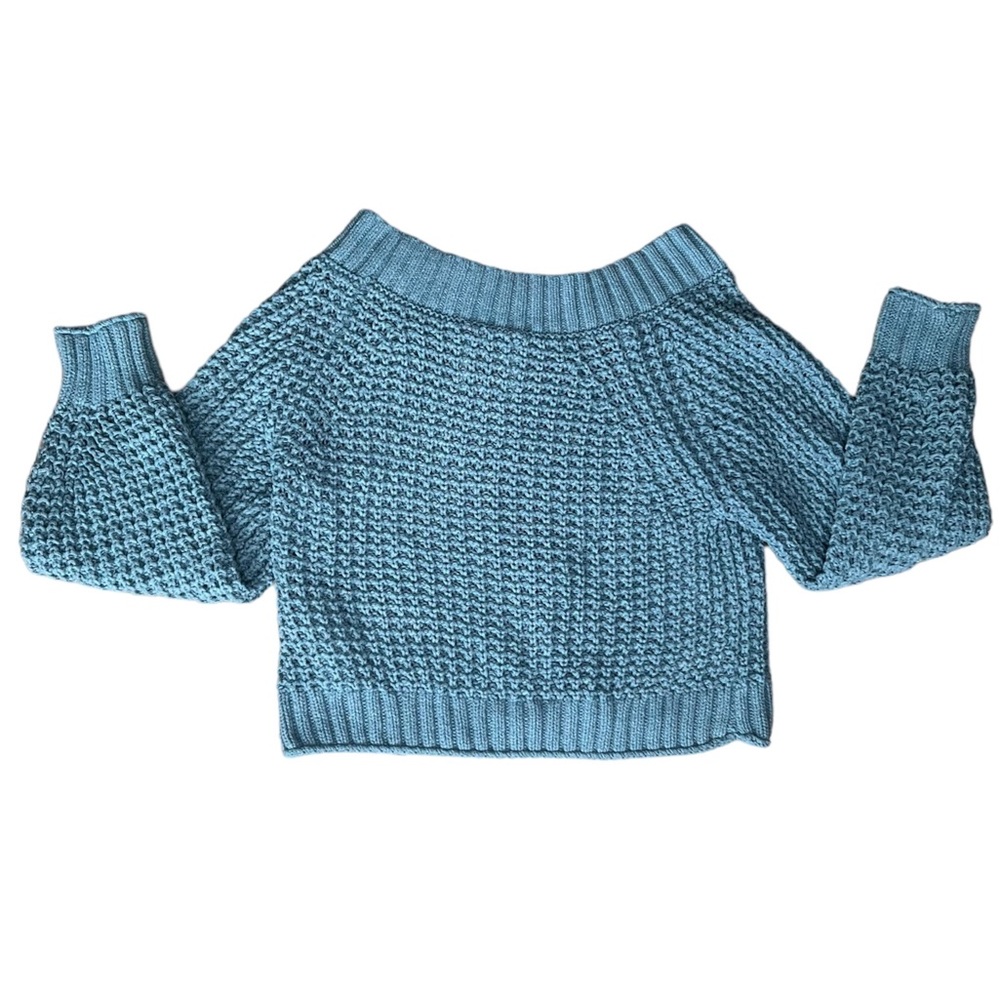 Abercrombie & Fitch blue chunky knit off the shoulder sweater - Picture 4 of 6